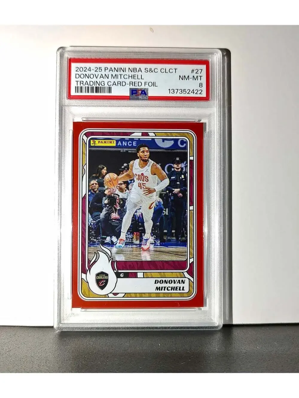 Donovan Mitchell 2024-25 Panini NBA #27 Sticker 9/100 Red Foil PSA 8 NM-MT